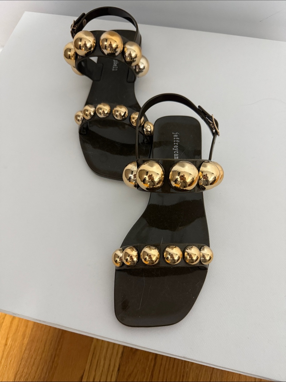 Jeffrey Campbell Brown Sandals with Gold Orb Embellishments. Size 6. Brand New!
